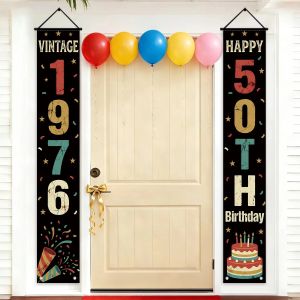 Retro 50th Birthday Door Banners Vintage 1976 "Happy 50th" Porch Decorations for 50th Birthday Party Supplies