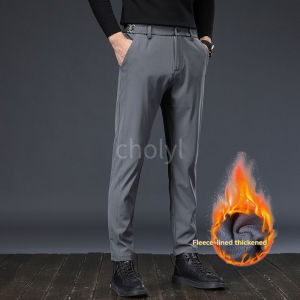 Mens Fleece-Lined Casual Trousers New Winter Collection Thickened Warm Business Pants Slims Your Silhouette Straight-Leg Trouse