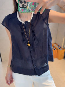 Shalldoer | Casual Loose Womens Short Sleeve Shirt Round Neck Pleated Slimming Summer New Style Fashionable Color Block Fly Sleeve Top