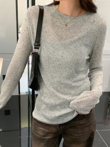 American Lazy Style Sun Protection Knitted Shirt Womens Chic Spring Autumn Thin Micro Permeable Snowflake Hemp Sunshade Cover up Long Sleeve Top Summer