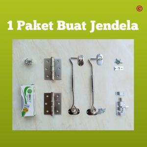 Paket Lengkap pintu Jendela Engsel 3 Inch Hak Angin dan Grendel Aluminium