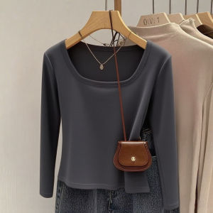 Slim Fit Long Sleeve Pure Cotton Base Shirt Womens Spring Autumn U-Neck Print Design T-Shirt Korean Style Commute Fashion