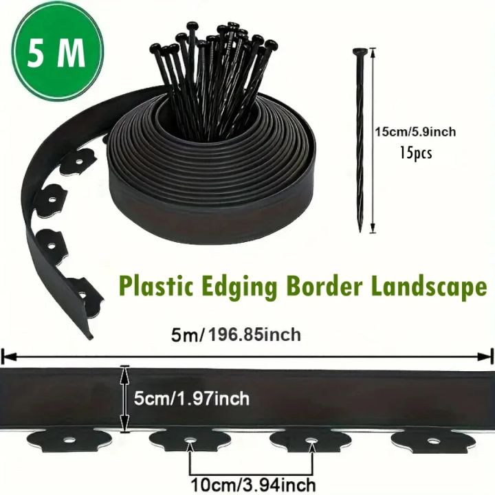 5M Fixed Garden Barrier Lawn Grass Plastic Edging Border Landscape
