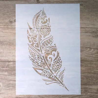 A4 ขนาด DIY Craft Layering Mandala Feather ลายฉลุสําหรับภาพวาด Scrapbooking อัลบั้มตกแต่งลายนูนกระดาษการ์ด