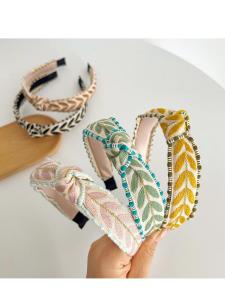 Spring New Embroidered Leaves Knotted Walewise Extension Wide Brim Hair Band Headband Original Design New