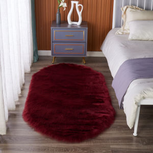 Wine Red Plush Carpet Oval Living Room Sofa Cushion Bedroom Bedside Mats Show Window Decoration Washed Custom