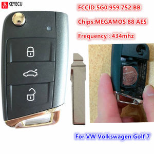 Keyecu Aftermarket 5G0 959 752 BB for VW Volkswagen Golf 7 MQB Flip Remote Car Key 434 MHz FCCID 5G0 959 752 BB Without Proximit