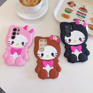 Sanrio | For Samsung Galaxy S26 S25 S24 S23 S22 S20 Ultra Plus S21 S23 S24 S25 FE Cartoon Bow Leg Holder Silicone Back Cover For A16 A56