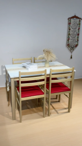 Modern Scandinavian Dining Set WHITE + NATURAL – 1 Table & 4 Chairs Unique Style Elegant Colors Suitable for Dining Area Furniture