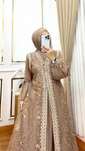 Naura Dress Ceruty Mix Outer Brukat Gamis Wanita Simple Dan Elegan Dress Kondangan Dewasa Mewah