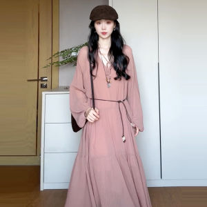 ZHENMANZI | Elegant Pink Long Sleeve Dress Waist Slimming