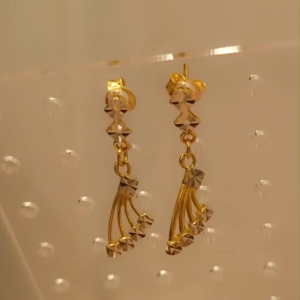 916 Gold Two-Tone Dangle Earrings | Subang Emas 916 Dua Warna | Modern Geometric Drop Earrings-2.91g