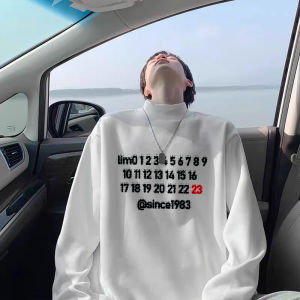 Áo Thun Nam Cổ Cao Dày Dặn Mùa Đông Thoải Mái Thường Ngày in Chữ Tay Dài Bằng Polyester Áo Chui Đầu