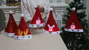 【Christmas Hat】LED Light Up Christmas Hat Flannel Santa Claus Snowmen ElK Antlers Xmas Hat Adults Kids Xmas Party Cap