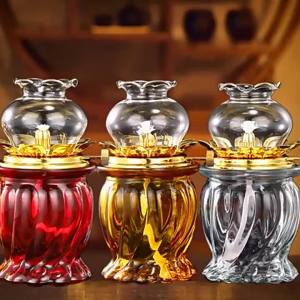 SXH  New Butter Lamp Wind-Proof Light Liquid Oil Lamp Buddha Lamp Adjustable Windproof Liquid Oil Lamp Glass Household Buddha Worshiping Lamp
