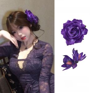 New Chinese Style Purple Orchid Flower Hair Clip Side Clip Artificial Flower Hair Card Beach Vacation Photo Atmosphere Sense Hair Accessories
