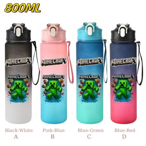 Bandai | 800ML Minecraft Sports Water Bottle with Straw Portable Rope Water Cup Leakproof Drinkware Gym Fitness Jugs