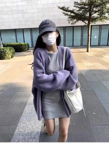 หลวม Fit ถัก คาร์ดิเกน ผู้หญิง แขนยาว คอวี เสื้อสเวตเตอร์ เสื้อโค้ท ปุ่มเดียว ฤดูใบไม้ร่วง ฤดูหนาว แฟชั่น Heattech สุภาพสตรี เสื้อท่อนบน