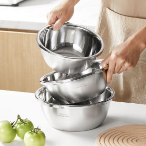 Thickened Three-Piece Set Stainless Steel round Bowl Plate Soup Noodles Fruit Bowl Japanese Style Food Grade Utensils