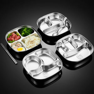 304 stainless steel plate fast food box Student plate Childrens lunch box 2 cells /3 cells /4 cells lunch box