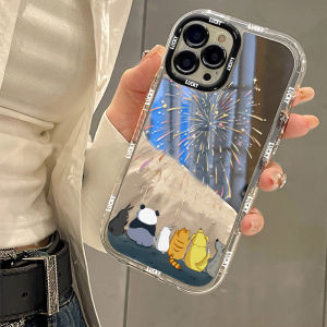 Creative Silicone Phone Case for Redmi K80 K70Pro K60 K50 Note15 Womens Makeup Mirror Anti-Fall Full Lens Protection Cute Animal Firework Design