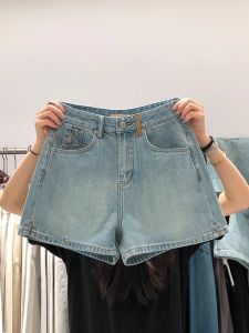 Retro Korean Style Denim Shorts Womens High Waist A-Line Wide Leg Pants Summer New Arrival Trendy Hot Blue Jeans Shorts