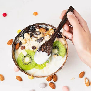 Natural Wooden Spoon Japanese Style Soup Spoons Eco-Friendly Handmade Tableware for Smoothie Bowl Dessert Salad Cereal Cafe