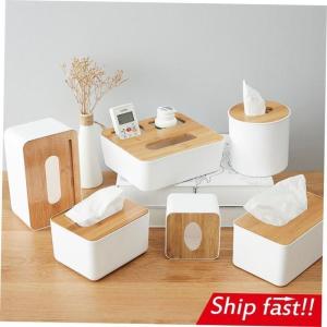 Bamboo Cover Tissue Box Paper Storage Napkin Holder Rectangular Plastic Storage Organizer Home Decor Accessories