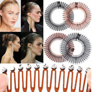Women Plastic Elastic Headband Circle Comb Teeth Hair Band Rhinestone Hair Hoop Face Washing No-slip Fixed Hair Clip Hair Accessories