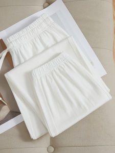 White Cotton Lantern Pants Womens High Waist Loose Fit Summer Thin Nine Points Sports Trousers Mosquito Repellent Casual Pants