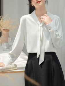 เสื้อเชิ้ตคอวีทรงหลวมสไตล์ฝรั่งเศสสำหรับผู้หญิง เสื้อเชิ้ตแขนยาวทรงเข้ารูปสำหรับใส่ไปทำงานในช่วงต้นฤดูใบไม้ร่วง