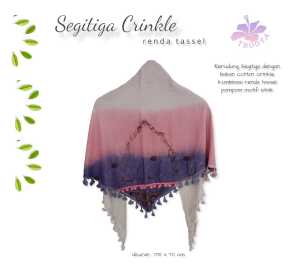 Kerudung Segitiga Crinkle Rumbai Bandul Pompom Renda Tassel Gradasi Warna bahan Katun
