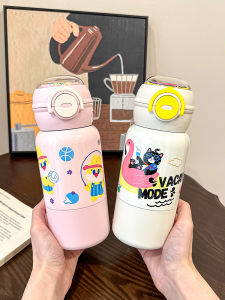 Cute Large Capacity Childrens Thermal Cup School Specialty Double Drink Straw Cup Boys Girls New Model Stainless Steel Water Bottle