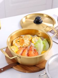 Gold Stainless Steel Korean Ramen Noodle Pot Soup Pot With Lid Cooking Hot Pot Fast Heating For Kitchen Cookware Periuk Masak Korea 韩式拉面锅