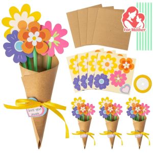 24pcs DIY Sunflower Bouquet Kit Paper Flowers for Mothers Day Teacher Gift with Cards & Ribbon No Vase Included