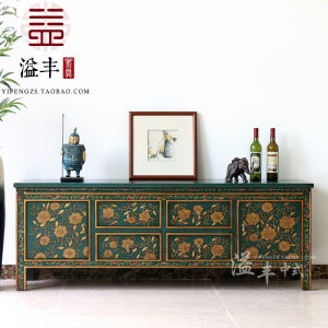 Aged Painted Chinese Style Solid Wood TV Cabinet