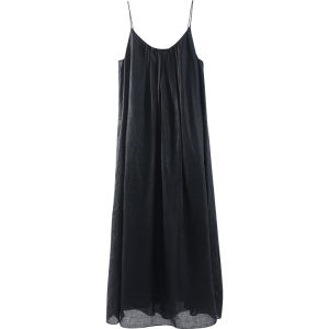 Miccbeirn | Pure Flax Slip Dress With Fine Sparkle Gold Spray French Elegant Slimming Drapey A-Line Holiday Style Knee-Length Maxi Skirt