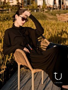 Tu Womens Cashmere Knitted Long Dress Lazy Straight Tube Skirt High Collar Autumn Winter New Style City Commute Travel Casual