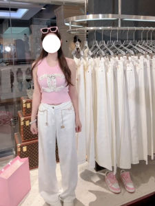 Quần Jeans Denim Ống Rộng Rộng Thêu Hình Thoi Cho Nữ Mùa Hè 2025 Quần Ống Rộng Thẳng Đa Năng Quần Thường Ngày