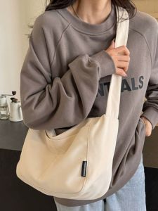 Large Capacity Shoulder Bag Literary Fan Minimalist Student Class Bag Idle Style Versatile Canvas Bag Ins Messenger Bag Female