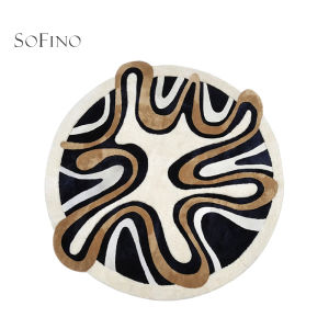 SoFINO | Minimalist Black White Luxurious Wool Irregular Circular Rug