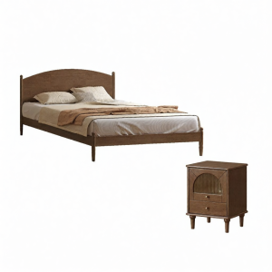 WEISHA | Retro Walnut Wood Solid Bed 1.8m Wide with Storage