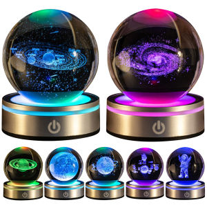 [Hàng Mới Về] Quả cầu pha lê đèn ban đêm dùng nguồn USB phát sáng hành tinh thiên hà đèn 3D hành tinh thiên hà đèn bi thủy tinh quà tặng cho bé trai bé gái