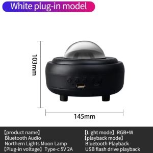 Aitemay Starry Sky Aurora Moon Projector - Bluetooth Music Night Light with USB/App Control Portable Mood Lamp for Bed