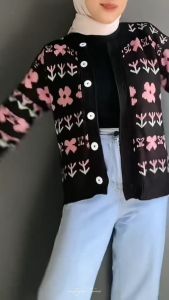 PROMO BISA COD Flower Knitt Outer / Cardigan Rajut Wanita / Caredi Rajutan Motif Bunga / Outer Kardigan Cewek / Promo Diskon Cardigan Murah Gudangbaju ID