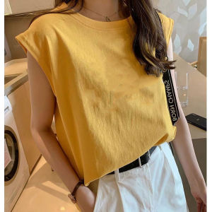 ชุดฤดูร้อนเสื้อยืดแขนกุดทรงหลวมไซส์ใหญ่ใส่แล้วดูผอมเพรียวเสื้อกล้ามสายเดี่ยวสำหรับผู้หญิงเสื้อตัวในใส่ด้านนอกออกแบบพิเศษที่นิยมในโลกออนไลน์สำหรับคน