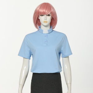 Women Clergy Clerical Polo Shirt with Tab Collar Short Sleeve Minister Preacher Blouse Top for Church Costume
