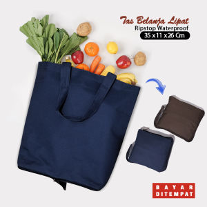 Tas belanja polos lipat besar totebag sayuran dan buah shopping bag lipat tenteng size big