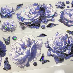 Blue Flower Patterned PET Paper Tape Handmade Scrapbooking Adhesive Tape Dark Blue And Linen Sticker Material 6cm Width