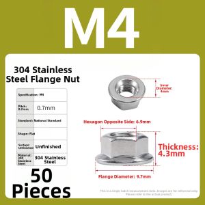 BAIRUITE | 304 Flange Hex Lock Nut 316 Stainless Steel Anti Slip Anti Loosen With Teeth And Pad M3-M20
